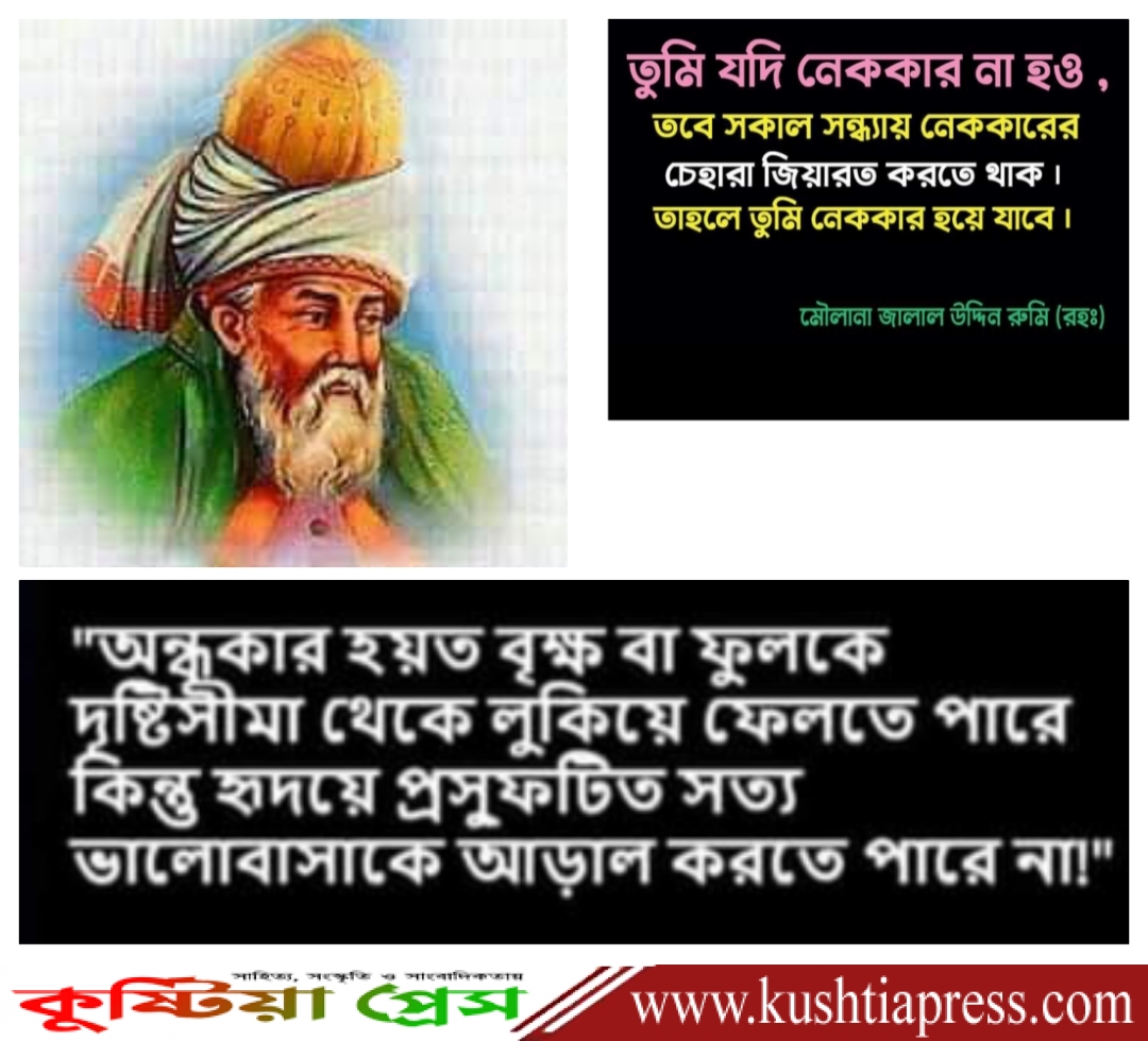 বিশ্ববিখ্যাত মরমী কবি মাওলানা জালাল উদ্দিন রুমি(র.)এঁর ওফাত বার্ষিকী আজ