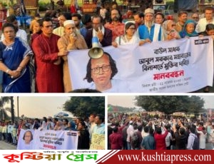 শিল্পী আবুল সরকারের মুক্তির দাবিতে বিভিন্ন সাংস্কৃতিক সংগঠনের মানববন্ধন ও বিক্ষোভ মিছিল