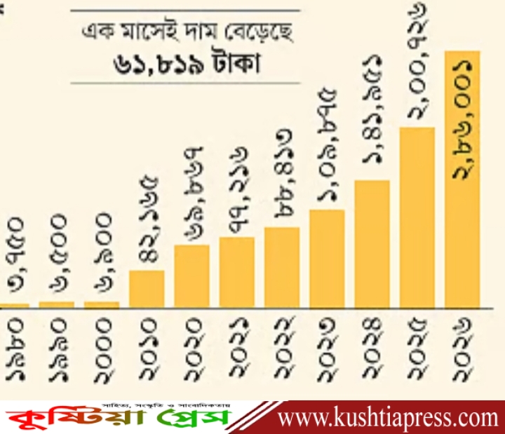 সোনা ভরি ২,৮৬,০০১ টাকা, যা দেশের ইতিহাসে এখন পর্যন্ত সর্বোচ্চ